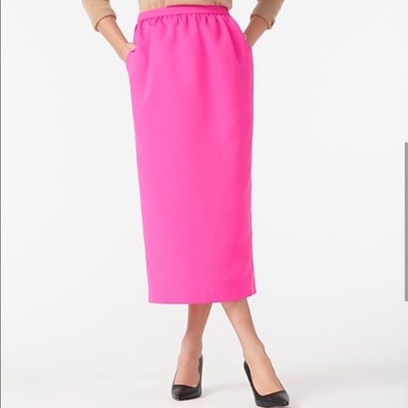 J Crew Long Pencil Skirt in Faille Neon Fuchsia Hot Pink Midi AR740 Size 6 - Picture 4 of 9
